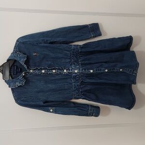 Ralph Lauren Girls' Dark Denim Ruffled Button-Front Dress